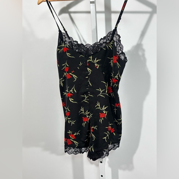 Vintage Other - Floral Lace Trim Satin Bodysuit (fits like medium)